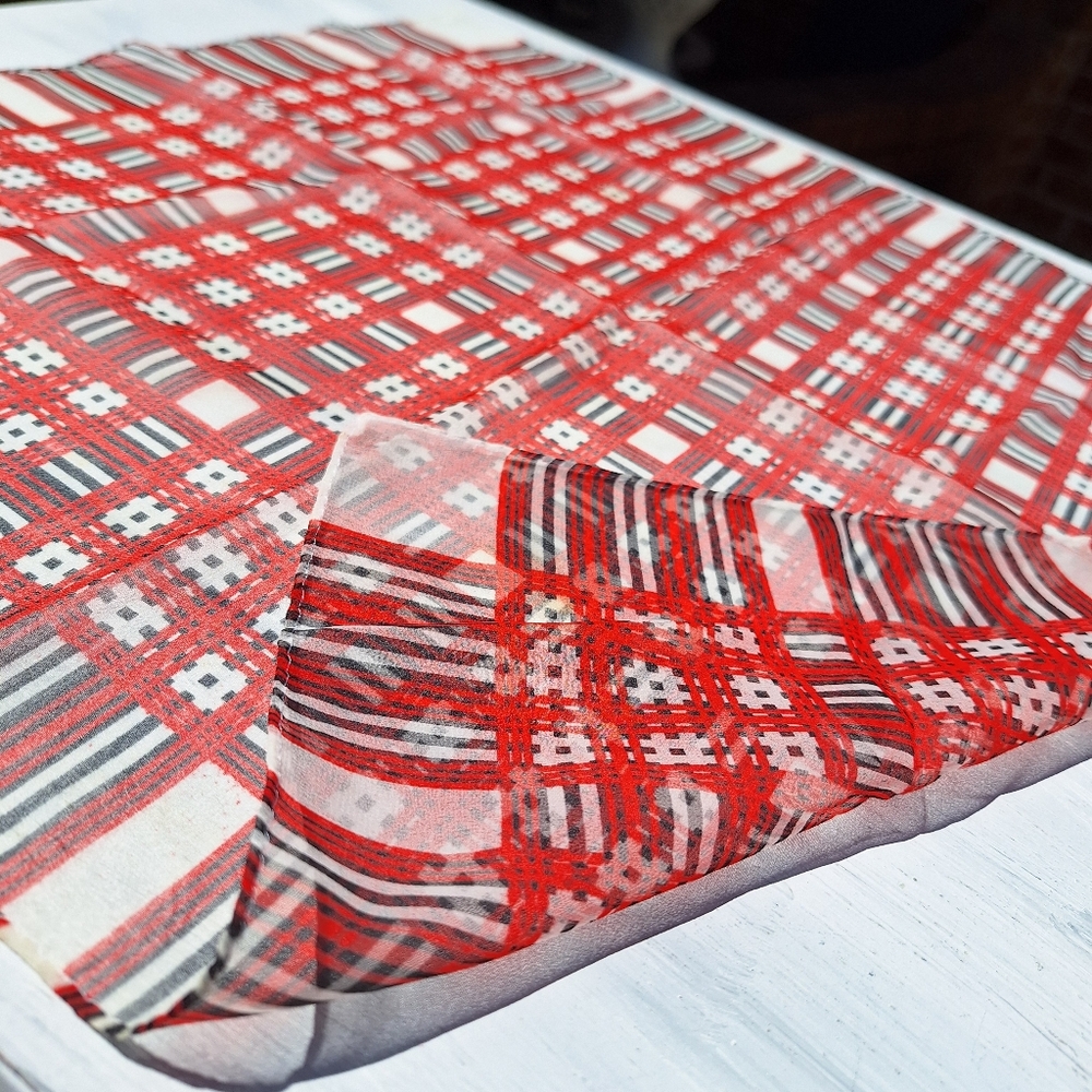 Vintage Scarf Semi Sheer Perfect Square with Criss Cross Lines Red Espresso
